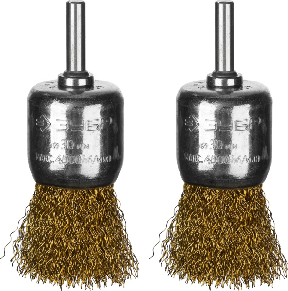 Профессионал. Набор щеток кистевых для дрели, витая стальная латунированная проволока 0,3мм, 30мм, 2шт ЗУБР