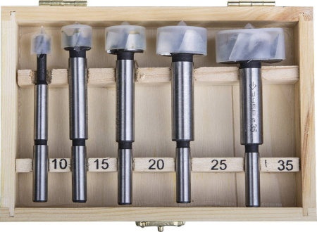 5 шт., 10-15-20-25-35мм, набор сверл форстнера по дереву, фанере, ДСП ЗУБР