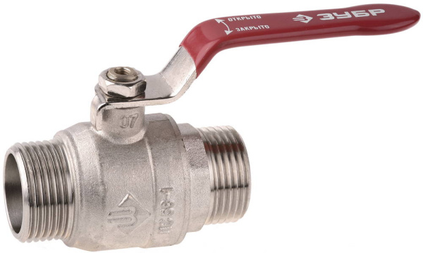 Кран шаровой 3/4" полнопроходной "папа-папа", ручка, никелированная латунь ЗУБР Кран шаровой 3/4" полнопроходной "папа-папа", ручка, никелированная латунь ЗУБР