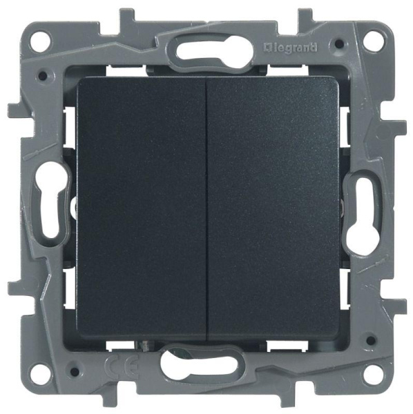 Переключатель двухклавишный антрацит 10A 250В Legrand Etika