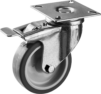 Колесо поворотное с тормозом d=75 мм, г/п 60 кг, термопластич. резина/полипропилен, Профессионал ЗУБР