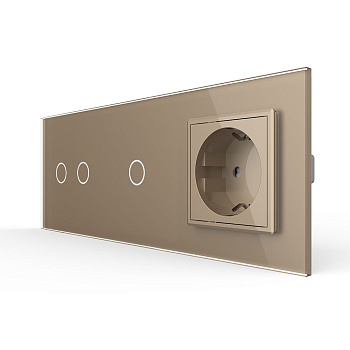 Сенсорный выключатель комб. на 3 линии 1 розетка 3 модуля Золотой B Livolo