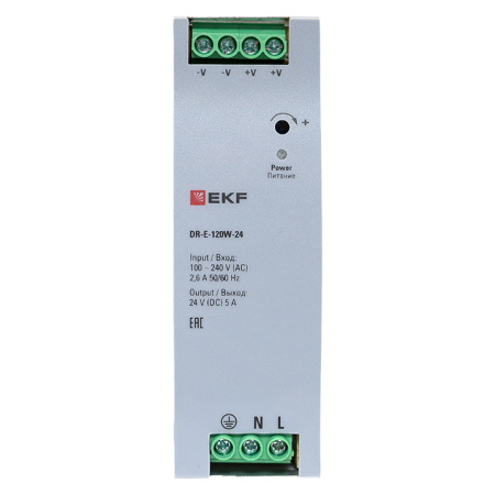 Блок питания на DIN рейку 120Вт, Uвх ~ 220 В AC, Uвых - 24 В DC постоянного тока EKF