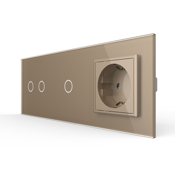 Сенсорный выключатель комб. на 3 линии 1 розетка 3 модуля Золотой B Livolo