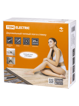 Двухжильный теплый пол в стяжку "ПРОФИ", 11 м, 200 Вт, S укладки 1,1-1,7 м², TDM
