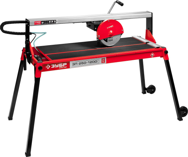 Электроплиткорез "Мастер", длина реза 1020 мм, диск 250 мм, глубина реза 90°-52мм/45°-46мм, стол 1060x468 мм, 1200Вт ЗУБР