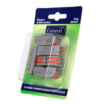 GTER5-02-BL5 клемма универсальная монтажная 2-проводная двусторонняя, блистер 5шт General