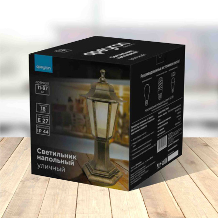 11-97 НТУ 06-60-001 ОСКАР1 БР Светильник-фонарь напольный бронза 6-гранный прозрачное стекло APEYRON