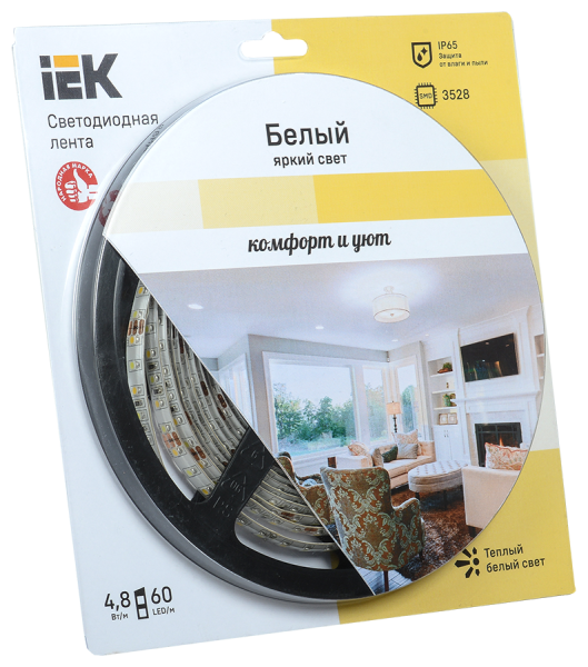 Лента светодиодная 5м блистер LSR-3528WW60-4.8-IP65-12V IEK-eco
