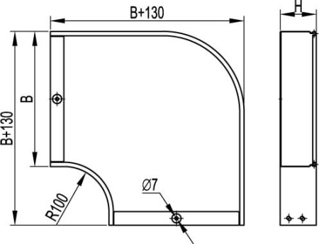 Угол CPO 90 горизонтальный 90° 500х100, горячеоцинкованный DKC