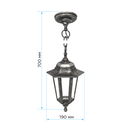 11-98 НСУ 06-60-001 АДЕЛЬ1 СЕР Светильник-фонарь подвесной серебро 6-гранный прозрачное стекло APEYRON
