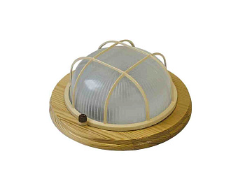 НБО 03-60-012 Светильник круг с решеткой клен IP54, Е27, 60Вт, основание дерево, корпус алюминий APEYRON