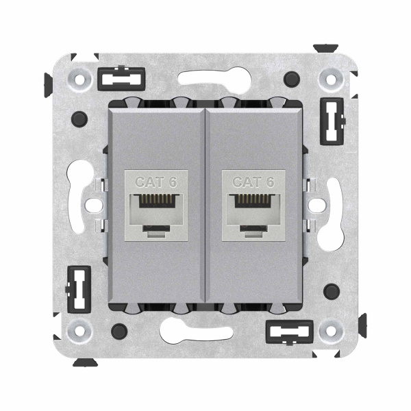 Компьютерная розетка RJ-45 без шторки в стену, кат.6 двойная экранированная, "Avanti", "Закаленная сталь" DKC Компьютерная розетка RJ-45 без шторки в стену, кат.6 двойная экранированная, "Avanti", "Закаленная сталь" DKC