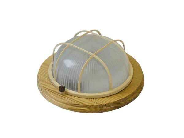 НБО 03-60-012 Светильник круг с решеткой клен IP54, Е27, 60Вт, основание дерево, корпус алюминий APEYRON