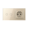 Двухклавишный сенсорный выключатель с розеткой 2 поста, цвет шампань Livolo
