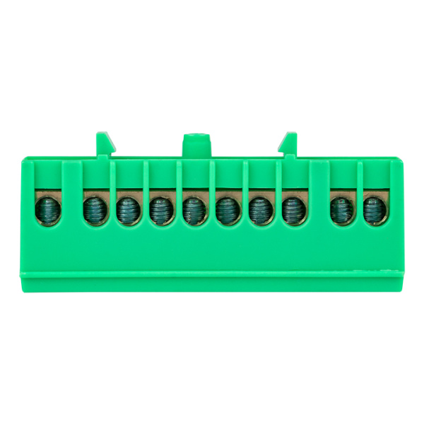 Шина "0" PE (6х9мм) 10 отверстий латунь зеленый изолированный корпус на DIN-рейку PROxima EKF