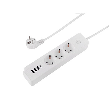 Удлинитель Power Strip USB Extended 3 Euro 16А, 4 USB 3A+C с блоком 5В/3.4А, кабель 1,4м RocketSocket, цвет белый
