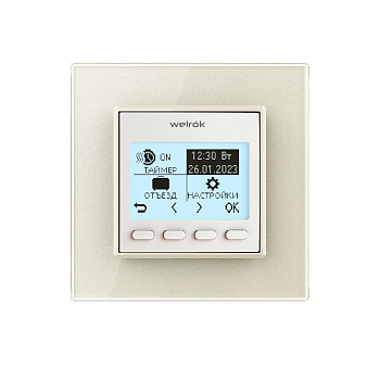 Терморегулятор Welrok PRO для рамки LIVOLO с электронным управлением, датчик воздуха, датчик пола 3 м, цвет белый с жемчужной рамкой