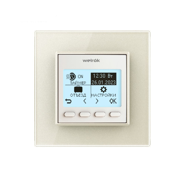 Терморегулятор Welrok PRO для рамки LIVOLO с электронным управлением, датчик воздуха, датчик пола 3 м, цвет белый с жемчужной рамкой Терморегулятор Welrok PRO для рамки LIVOLO с электронным управлением, датчик воздуха, датчик пола 3 м, цвет белый с жемчужной рамкой