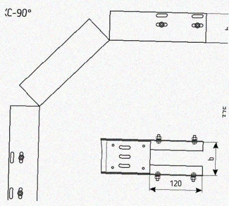 Лоток перфорированный КС 200х50-90 УХЛ1 для поворота трассы вниз на 90, горячее цинкование S1,5