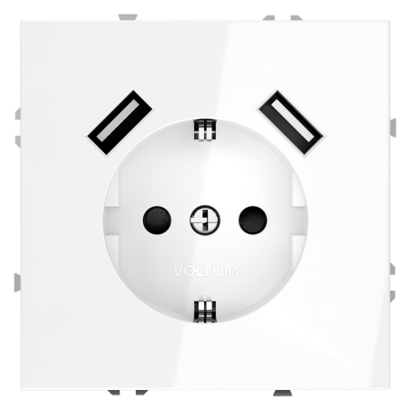 Розетка встраиваемая Voltum S70 с заземлением и защитными шторками, 16А, с USB, A+A, (белый глянцевый)