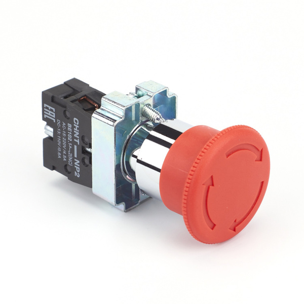 Кнопка управления "Грибок" Φ40мм фиксацией NP2-BS542 без подсветки красная 1НЗ, IP40 (R) CHINT