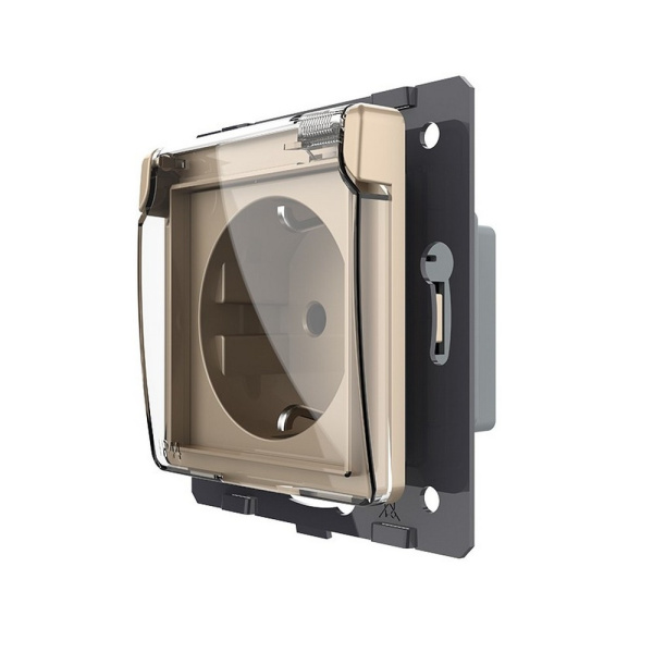 Розетка с заземлением защитными шторками водонепроницаемой крышкой золотая (механизм) Livolo Розетка с заземлением защитными шторками водонепроницаемой крышкой золотая (механизм) Livolo