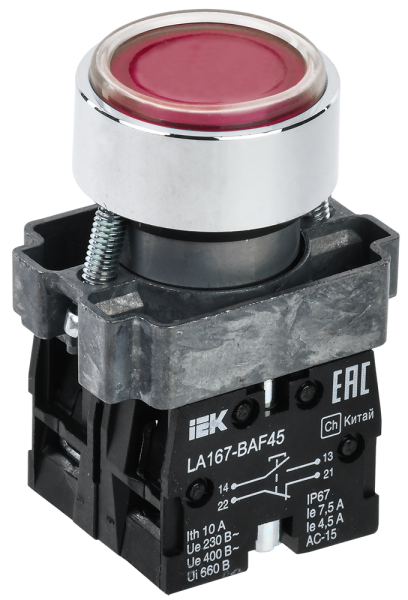Кнопка управления LA167-BAF45 d=22мм 1з+1р красная IEK