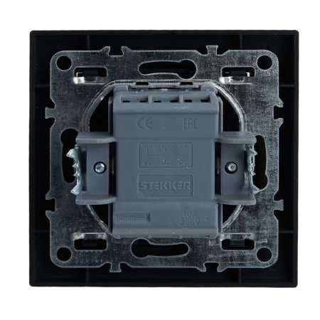 Переключатель 1-клавишный STEKKER PSW10-9005-03, 250В, 10А, серия Эрна, черный