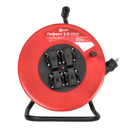 Удлинитель на катушке "Гефест 2,0" 4 гнезда 20м с заземлением и предохранителем КГ 3*2,5 16А/3,5кВт IP44 PROxima EKF