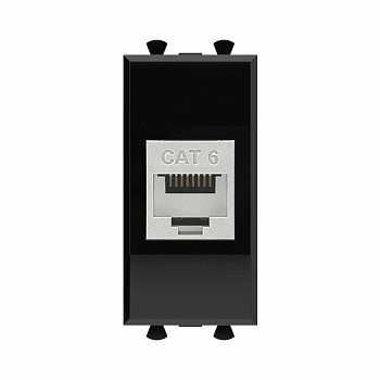 Компьютерная розетка RJ-45 без шторки модульная, кат.6 экранированная, "Avanti", "Черный квадрат", 1 модуль DKC