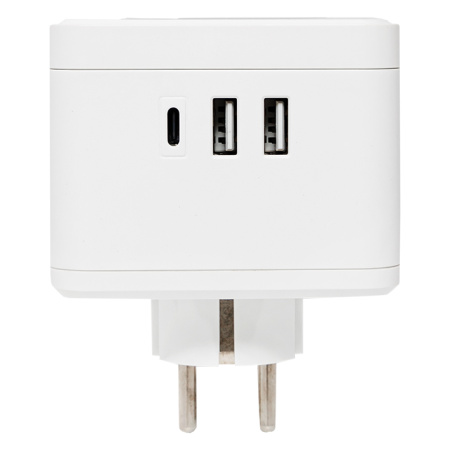 Тройник "Куб" 2 гнезда 2USB 2,4А+Type C + Ночник EKF