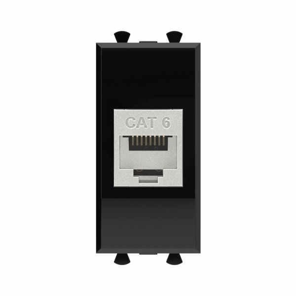 Компьютерная розетка RJ-45 без шторки модульная, кат.6 экранированная, "Avanti", "Черный квадрат", 1 модуль DKC