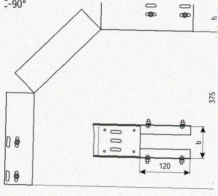 Лоток перфорированный КС 200х150-90 УТ1,5 для поворота трассы вниз на 90, оцинкованный лист S1,5