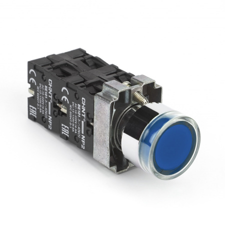 Кнопка управления NP2-BW3661 плоская синяя, 1НО, AC/DC230В(LED), IP40 (R) CHINT