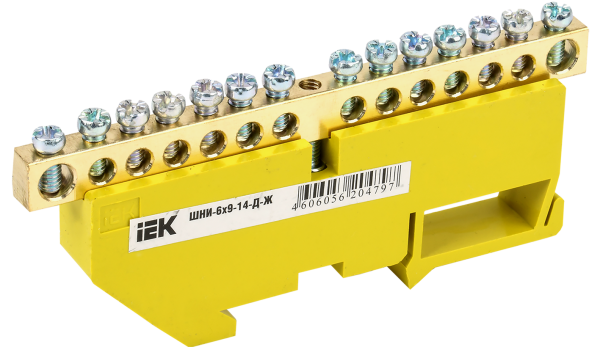 Шина PE "земля" на DIN-изоляторе ШНИ-6х9-14-Д-Ж IEK