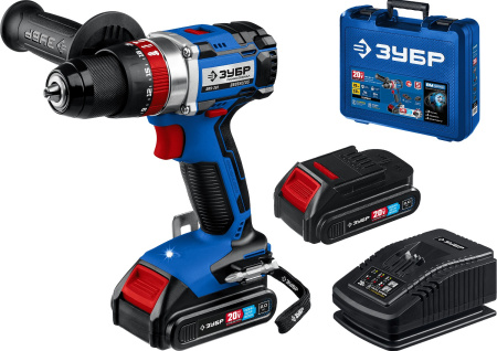 20В бесщеточная ударная дрель-шуруповерт, 2 АКБ (2Ач), в кейсе, Профессионал. DBS-201-22 ЗУБР