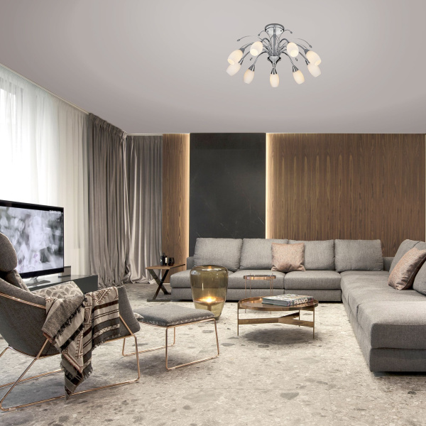 Потолочная люстра с плафонами 9*E14 40Вт хром IP20 Ginevra (22080/9 хром) Eurosvet Потолочная люстра с плафонами 9*E14 40Вт хром IP20 Ginevra (22080/9 хром) Eurosvet