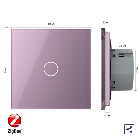 Сенсорный проходной выключатель ZigBee (Wi-Fi) 1 клавиша 1 пост Розовый Livolo