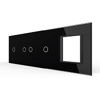 Панель для 3-х сенсорных выключателей и розетки, 4 клавиши (1+2+1), цвет черный, стекло Livolo