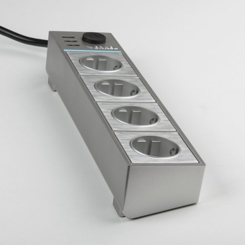 Розеточный блок 4-х местный + 3 USB серебряный/серебряный рифленый Werkel фото 6