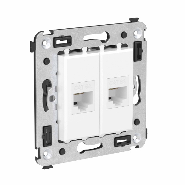 Компьютерная розетка RJ-45 без шторки в стену, кат.6А двойная, "Avanti", "Белое облако" DKC