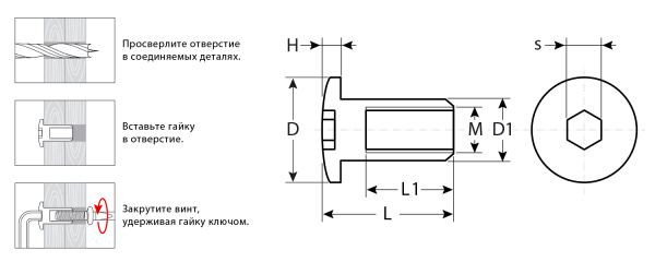Гайка Эриксона с полукруглой головкой, M6x12мм, 5 кг (765 шт), оцинкованная, шест. 5мм, ЗУБР Гайка Эриксона с полукруглой головкой, M6x12мм, 5 кг (765 шт), оцинкованная, шест. 5мм, ЗУБР