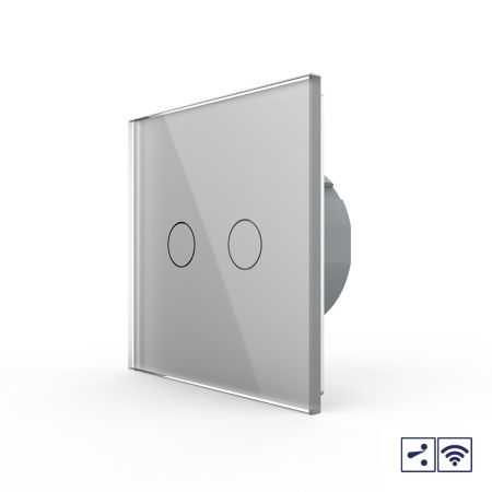 Сенсорный проходной радиоуправляемый выключатель 2 клавиши 1 пост Серый Livolo