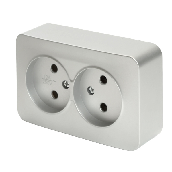 Розетка 2-местная б/з открытой установки, STEKKER, 250В, 10А, IP20, серия София, серебро, MST10-12-03 Розетка 2-местная б/з открытой установки, STEKKER, 250В, 10А, IP20, серия София, серебро, MST10-12-03