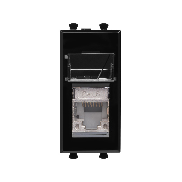 Компьютерная розетка RJ-45 модульная, кат.6 экранированная, "Avanti","Черный квадрат", 1 модуль DKC
