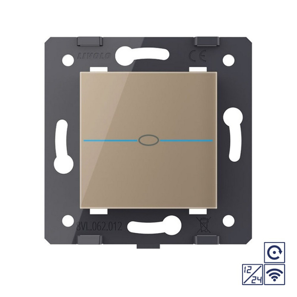 Одноклавишная сенсорная кнопка Quadro 12/24В с радиоупр., цвет золотой (механизм) Livolo