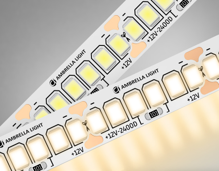 Светодиодная лента GS1401 2835 240Led/ 17W m/ 12V IP20 3000K/ 5000*10*1.2mm/ кратность резки 25mm (2 конт.) Ambrella Light