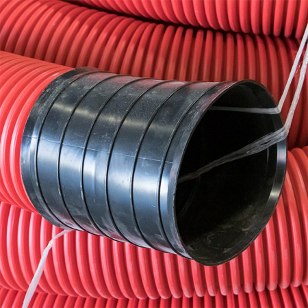 Труба гофр, двустенная ПНД/ПНД гибкая с протяжкой d200 мм (35 м) красная EKF-Plast