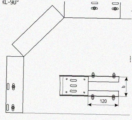 Лоток перфорированный КС 200х80-90 УТ1,5 для поворота трассы вниз на 90, оцинкованный лист, S1,0